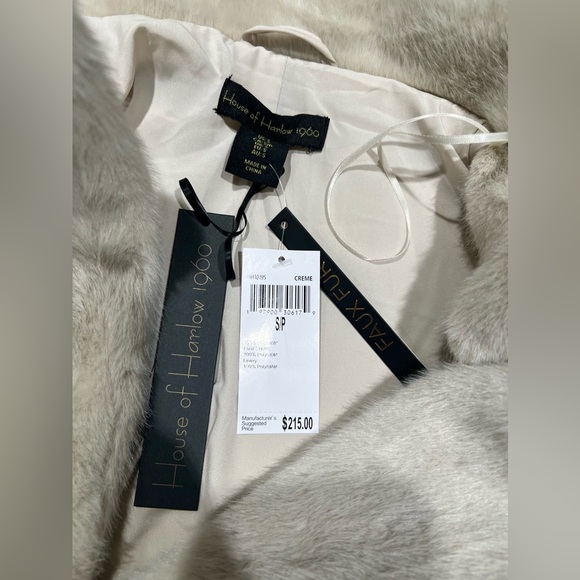 House of Harlow 1960 Faux Fur Creme Coat w/ Pockets Small - Picture 4 of 7